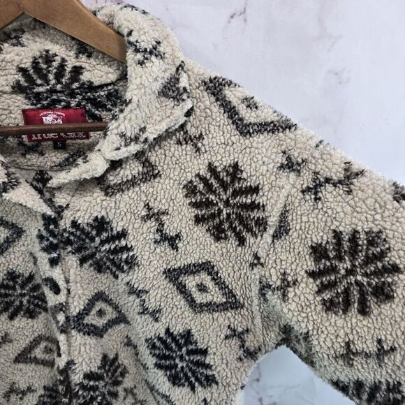 True Grit Womens Small Fleece Snowflake Teddy Sherpa Shirt Jacket Vtg Shacket - Picture 10 of 11